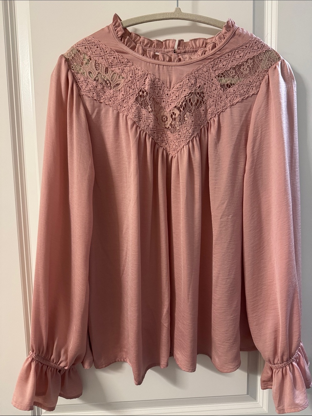 Maurices Women’s Lace Yoke Long-Sleeve Blouse - Dusty Rose